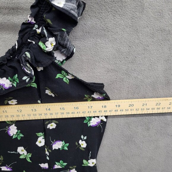 Loft Black Midi Dress Women's size 12 Floral Ruffle Square‎ Neck - Picture 4 of 4